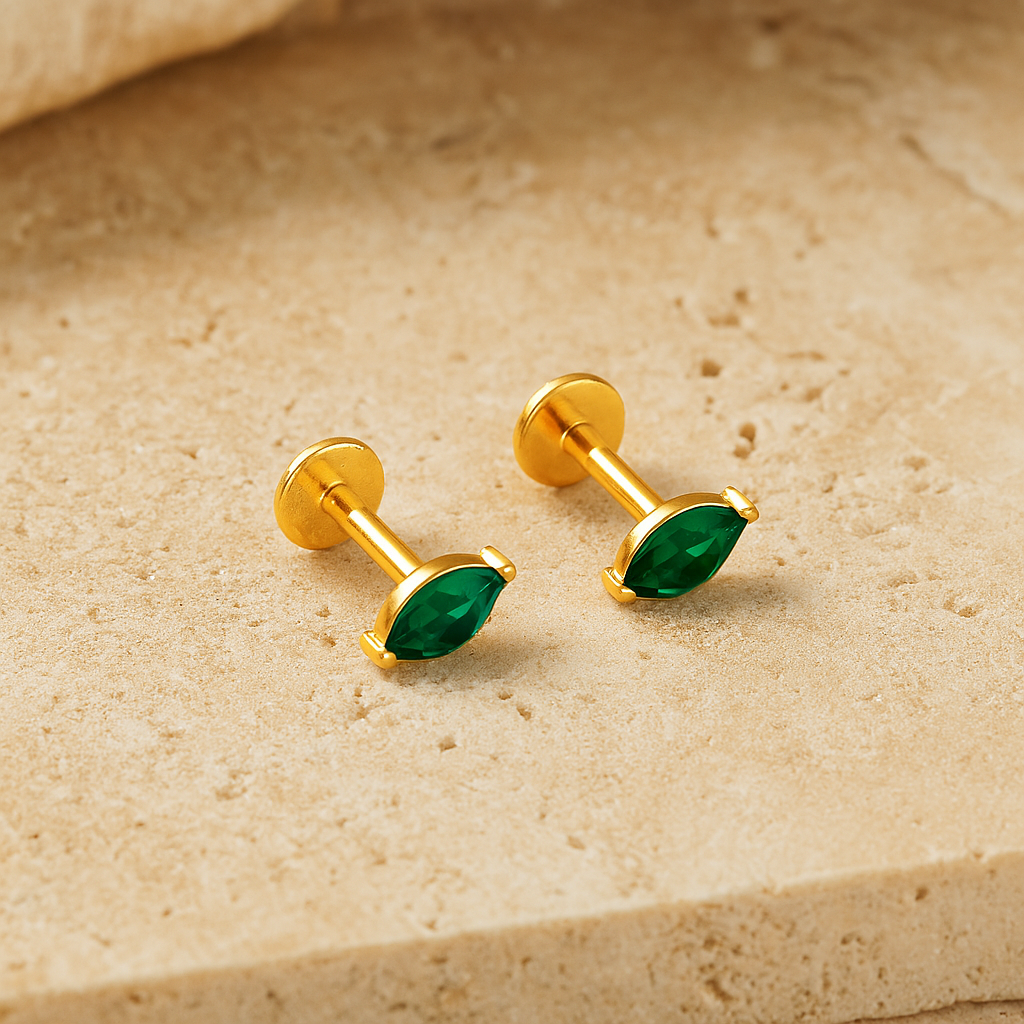 Emerald Marquise Studs