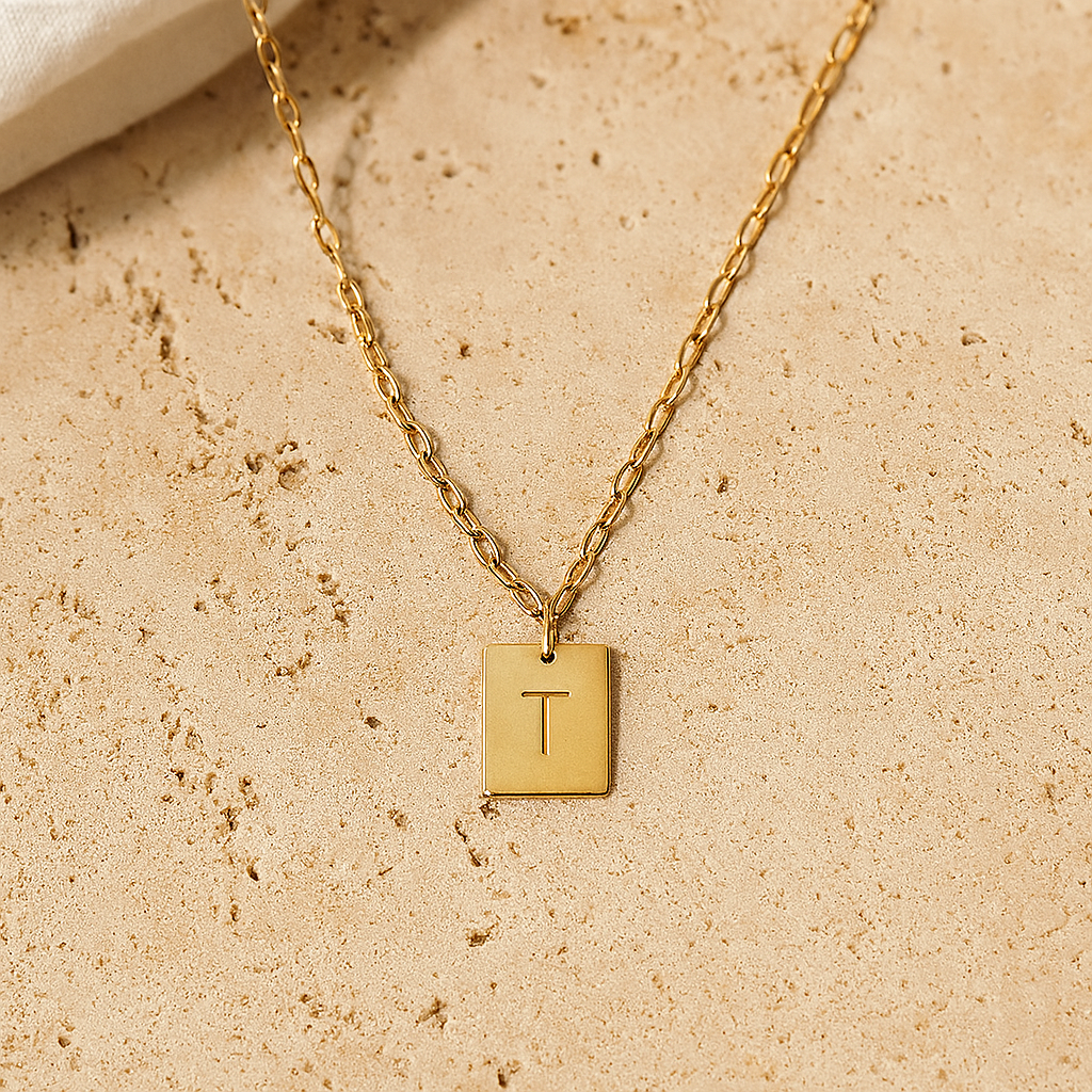 Engraved Square Bar Necklace