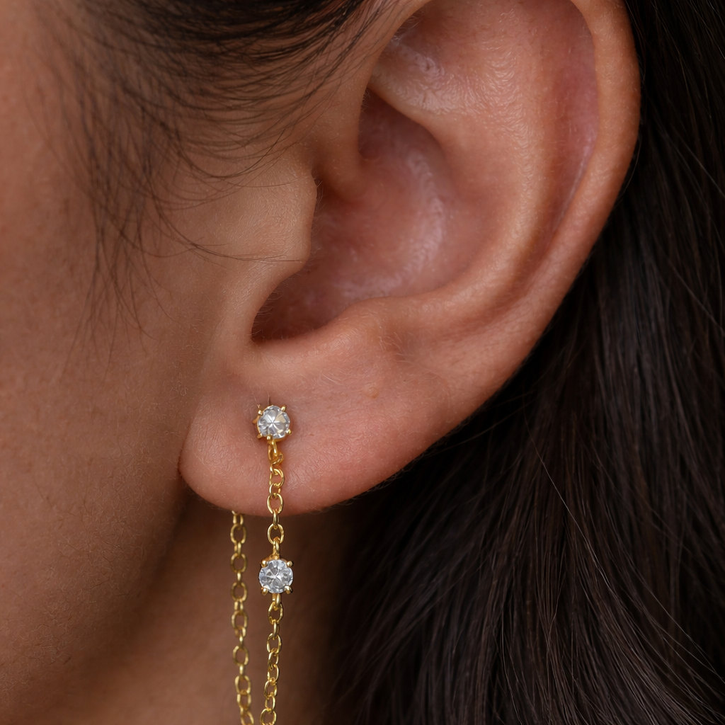Double Stud Chain Earrings