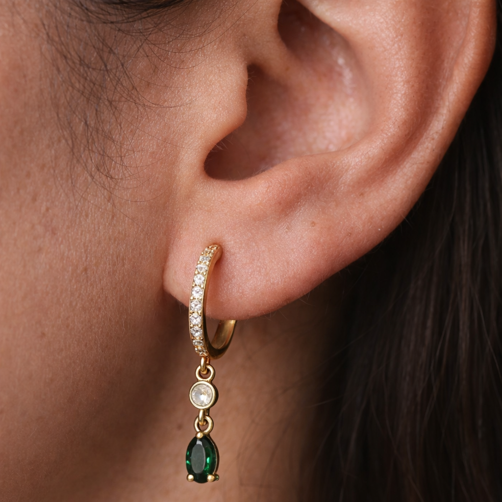 Diamond Hoop Emerald Huggie