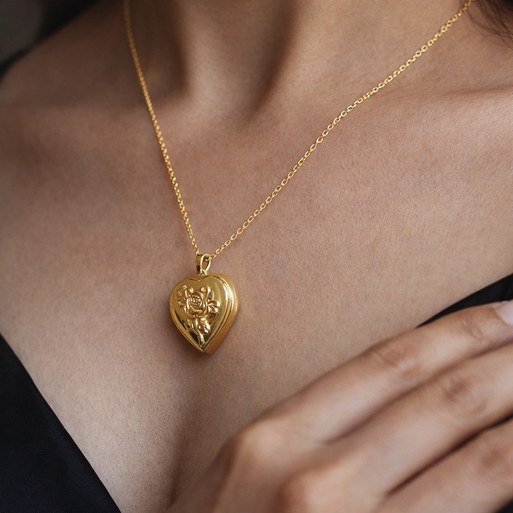 Floral Heart Locket Necklace
