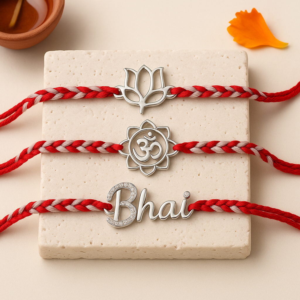 Three Rakhi Silver Festive Combo
