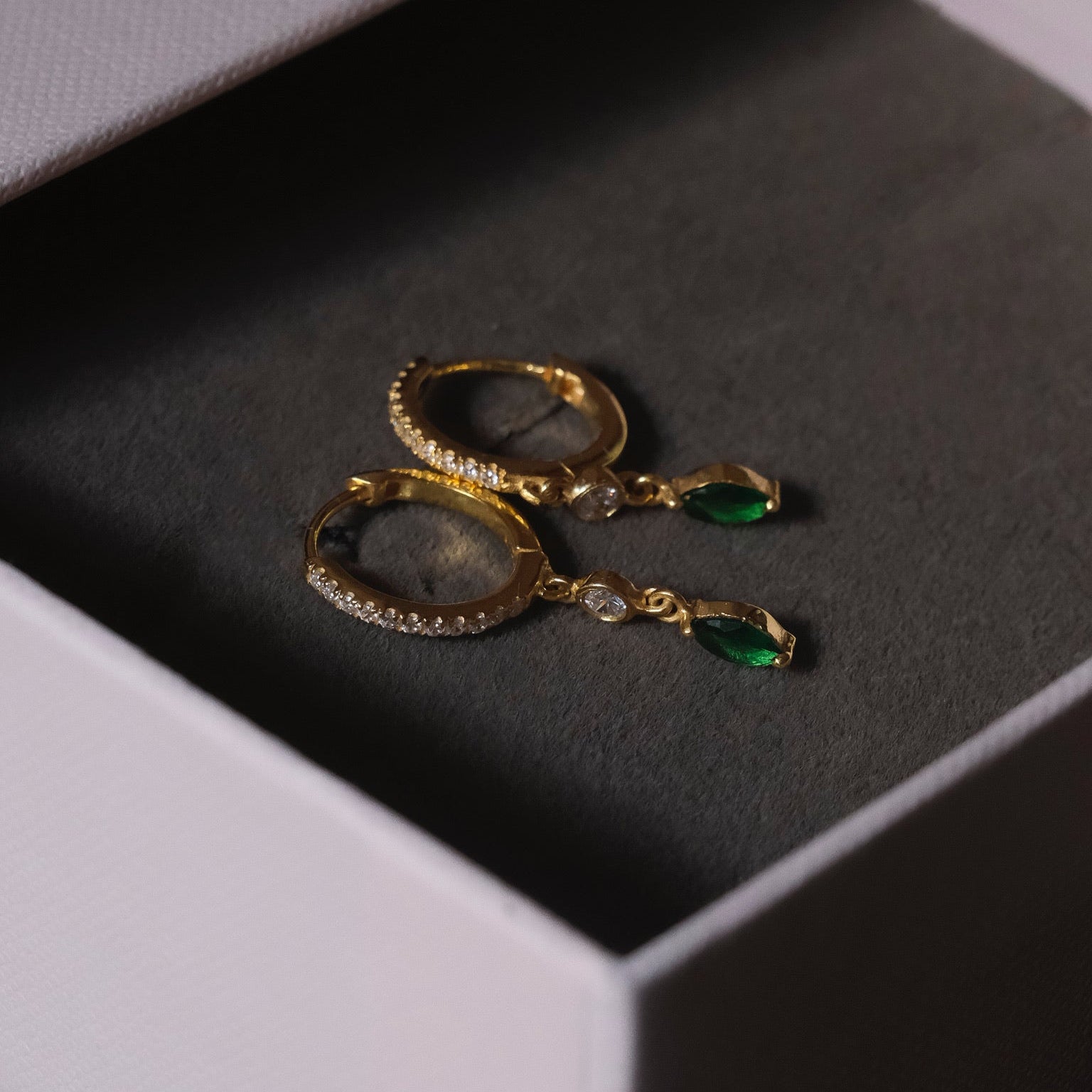 Diamond Hoop Emerald Huggie