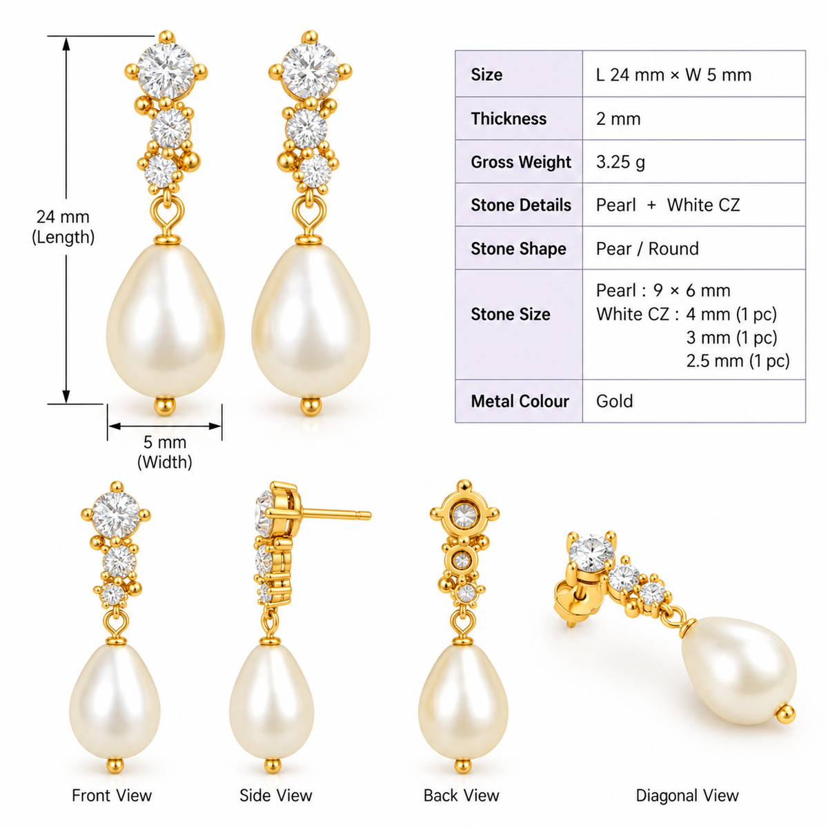 Diamond Pearl Drop Earrings