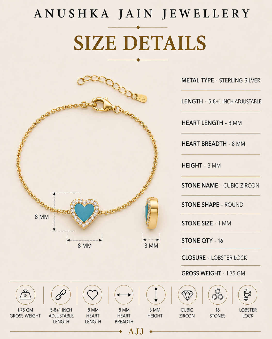 Diamond Colored Heart Bracelet