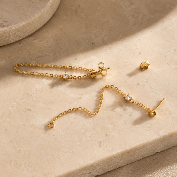 Double Stud Chain Earrings