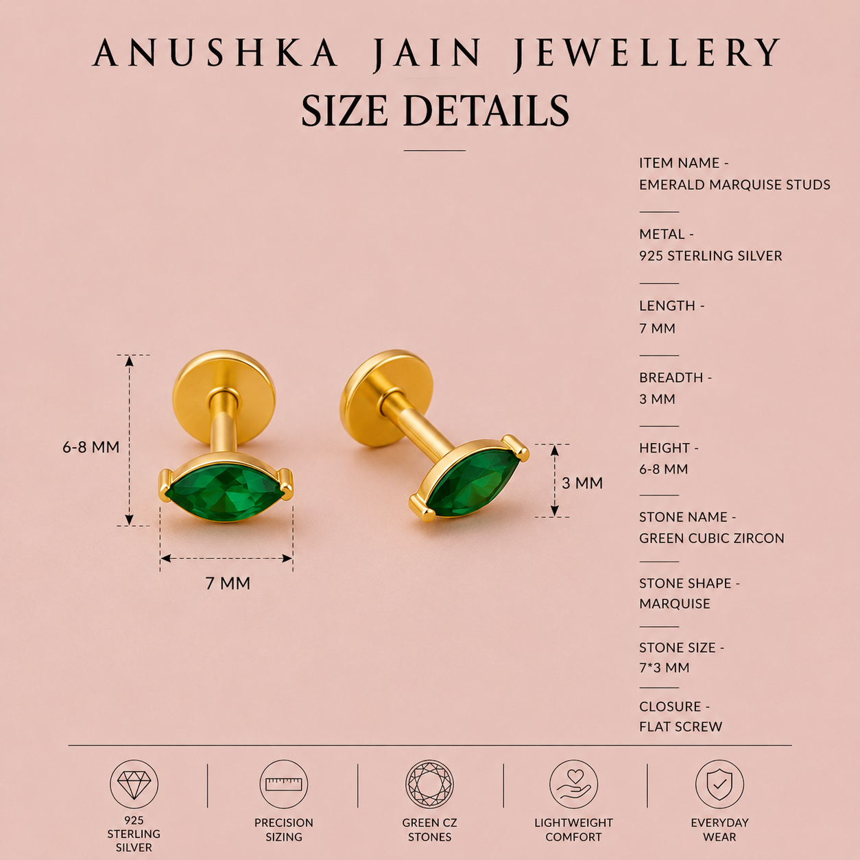 Emerald Marquise Studs