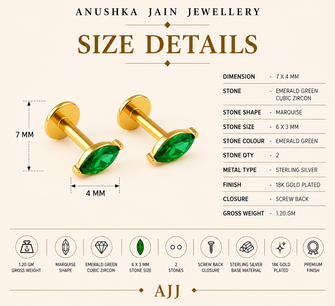 Emerald Marquise Studs