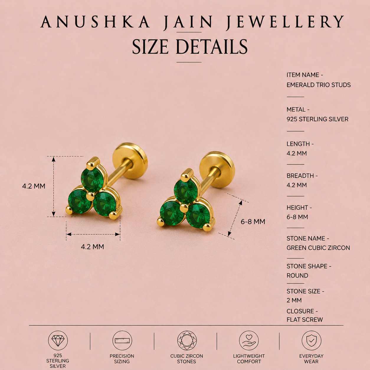 Emerald Trio Studs