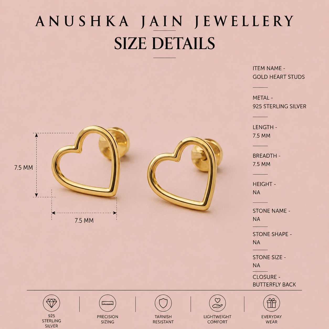 Gold Heart Studs