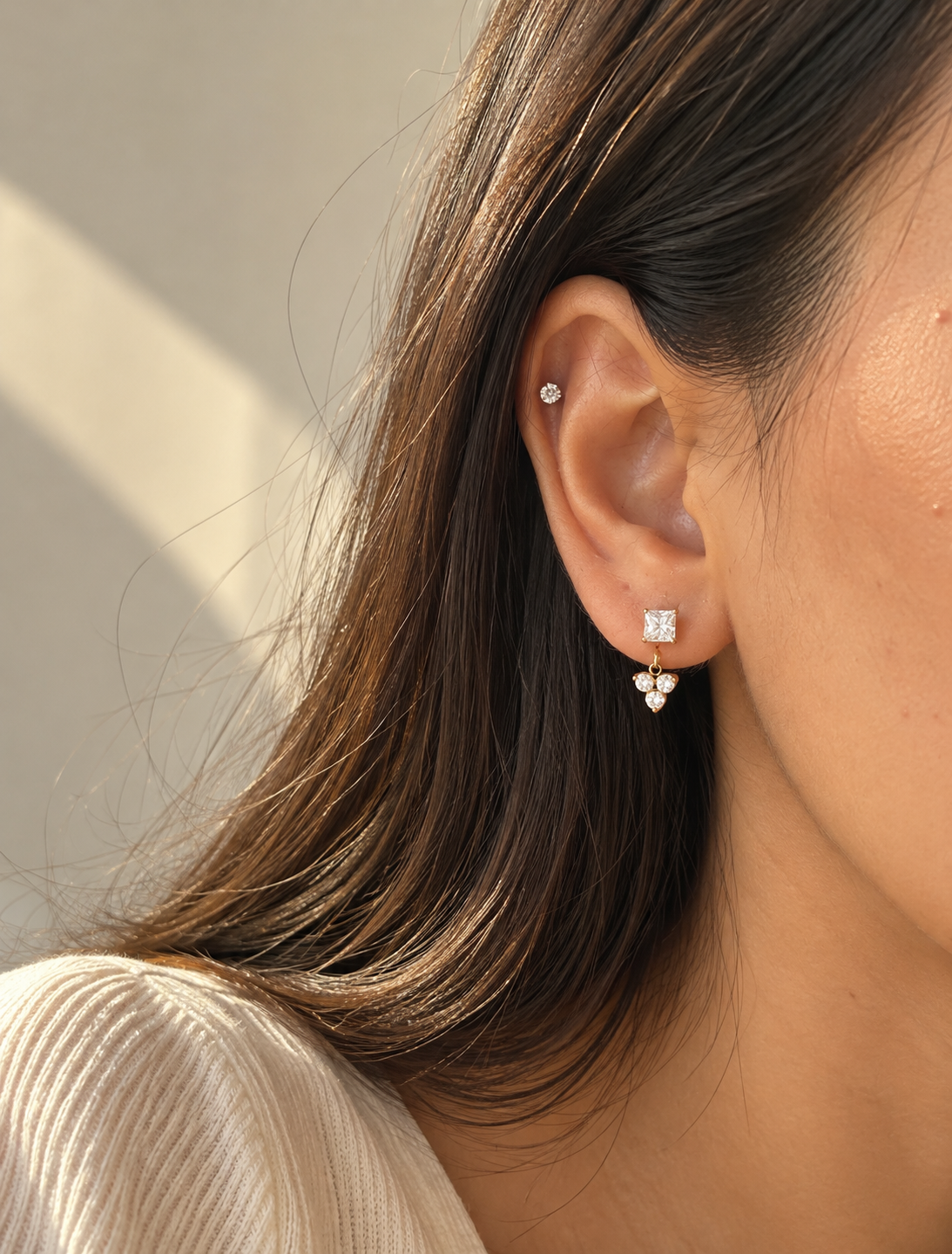 Square Trinity Drop Earring