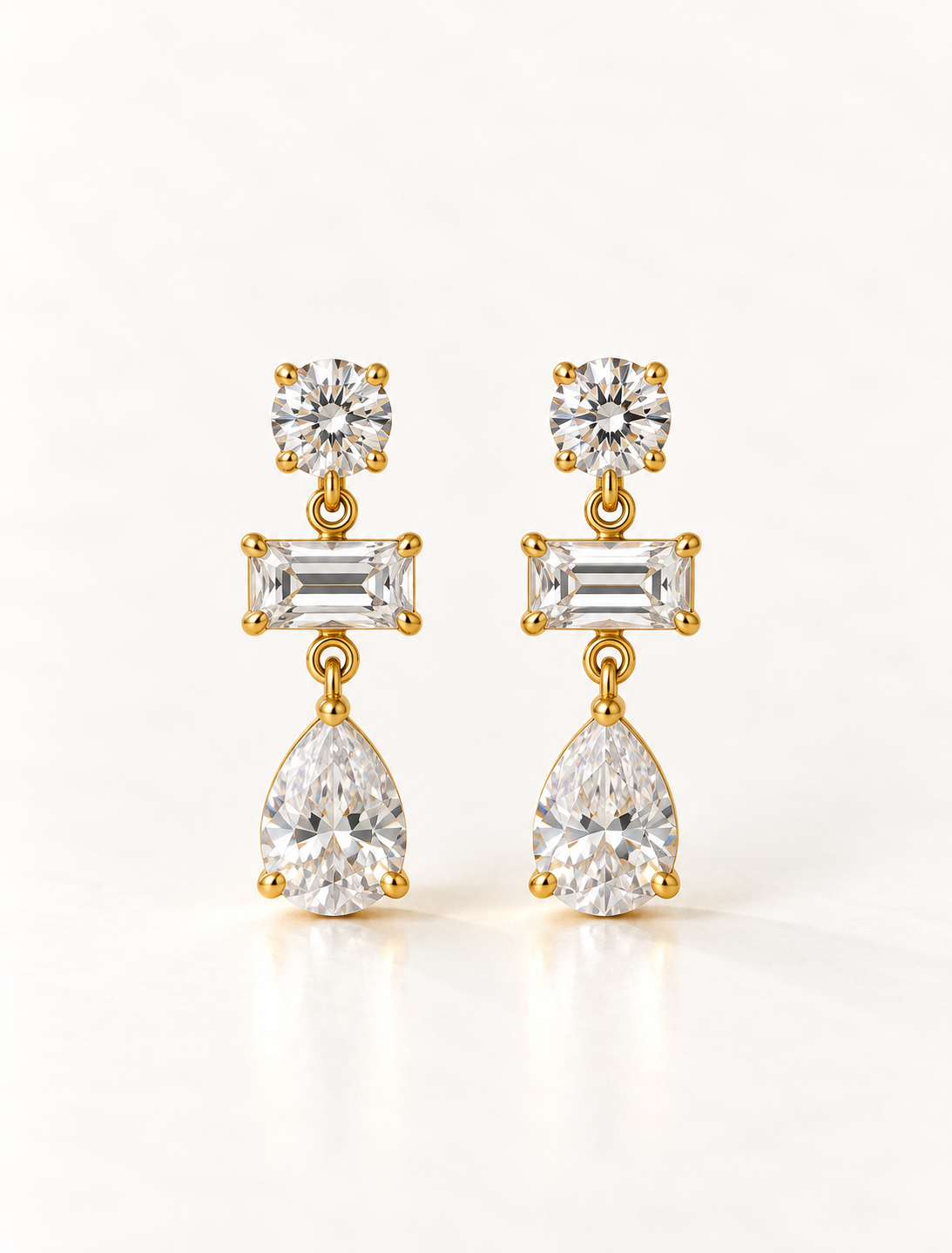 Round Baguette Pear Drop Earring