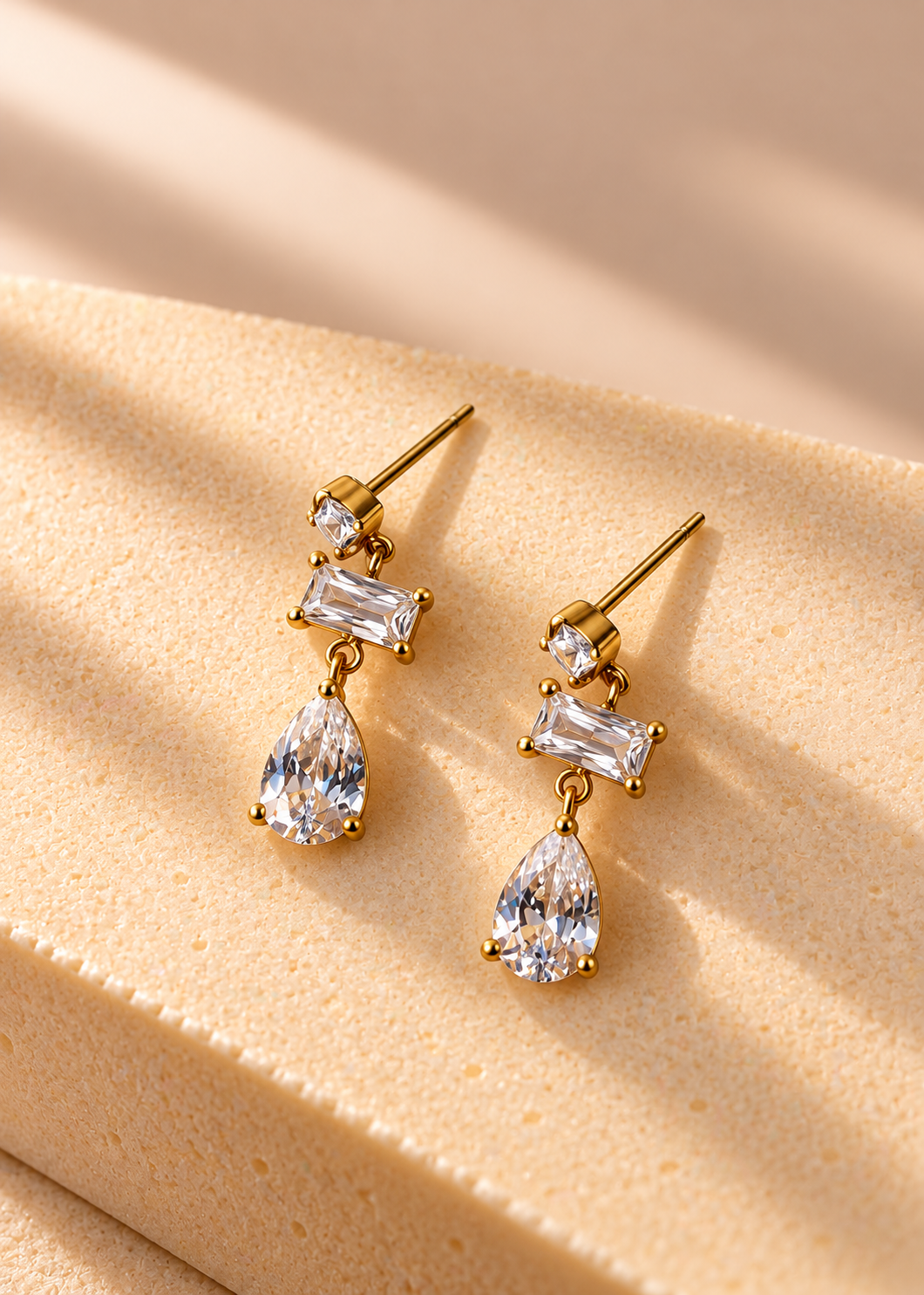 Round Baguette Pear Drop Earring