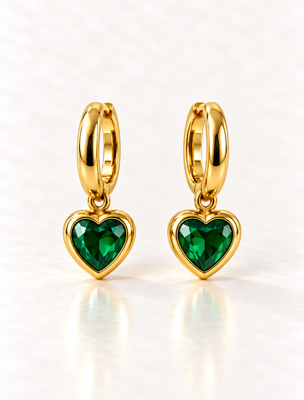 Green Heart Drop Huggie