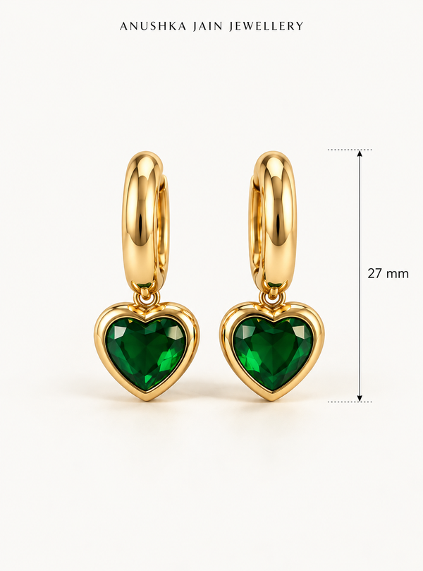 Green Heart Drop Huggie
