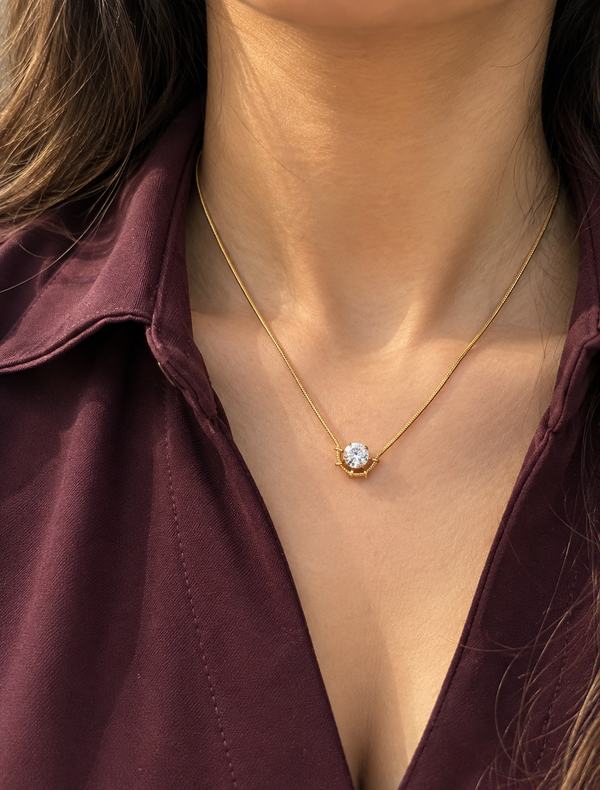 Bezel Solitaire Snake Chain Necklace