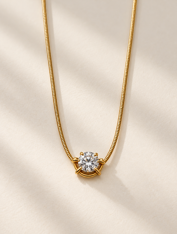 Bezel Solitaire Snake Chain Necklace
