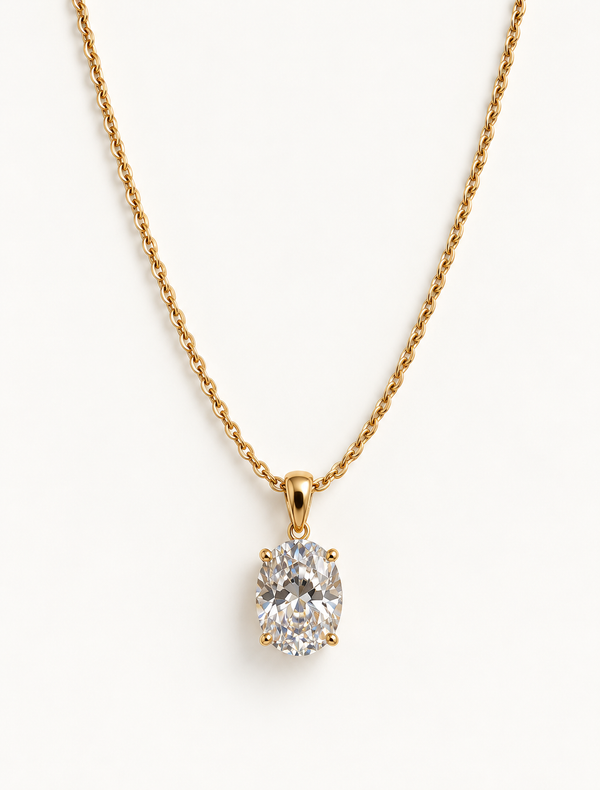Oval Solitaire Rope Chain Necklace