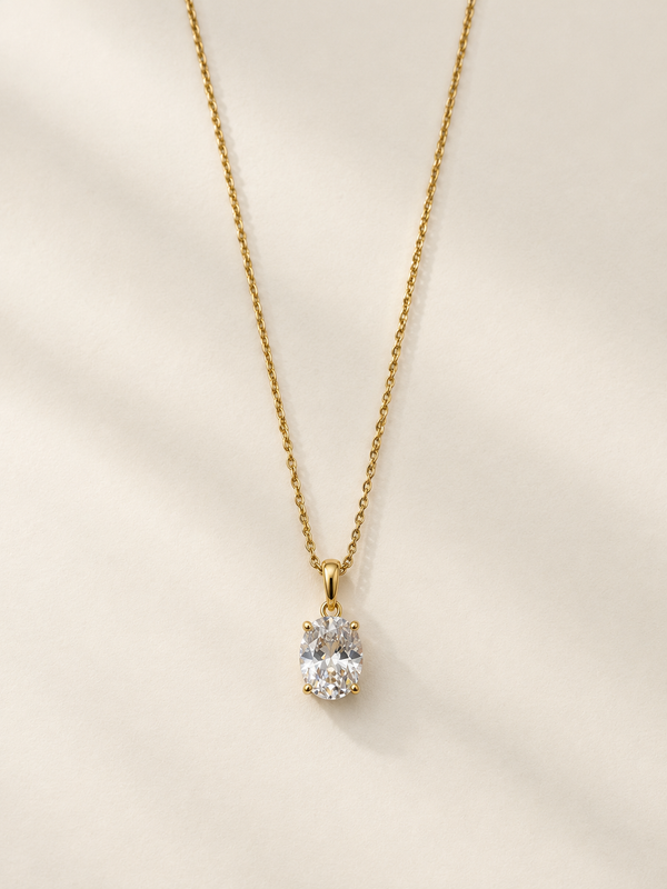 Oval Solitaire Rope Chain Necklace
