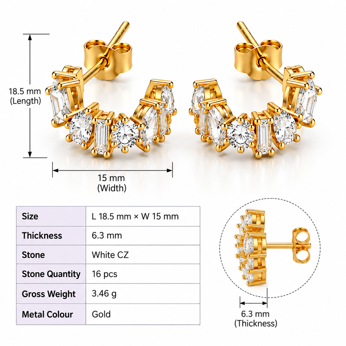 Multi Shape CZ Hoops Earring