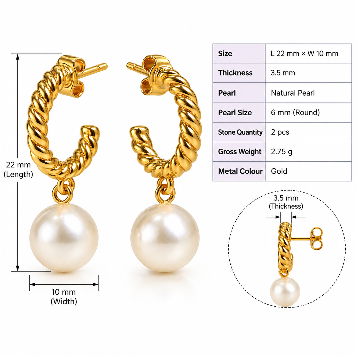 Perle Huggie Hoops