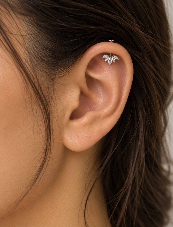 Petal Cluster Hanging Stud-Silver