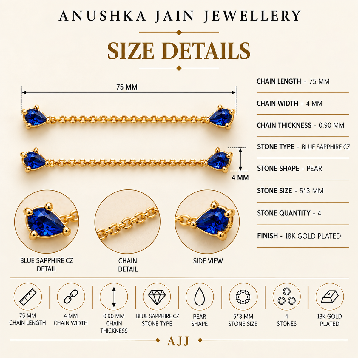 Sapphire Drop Ear Chain