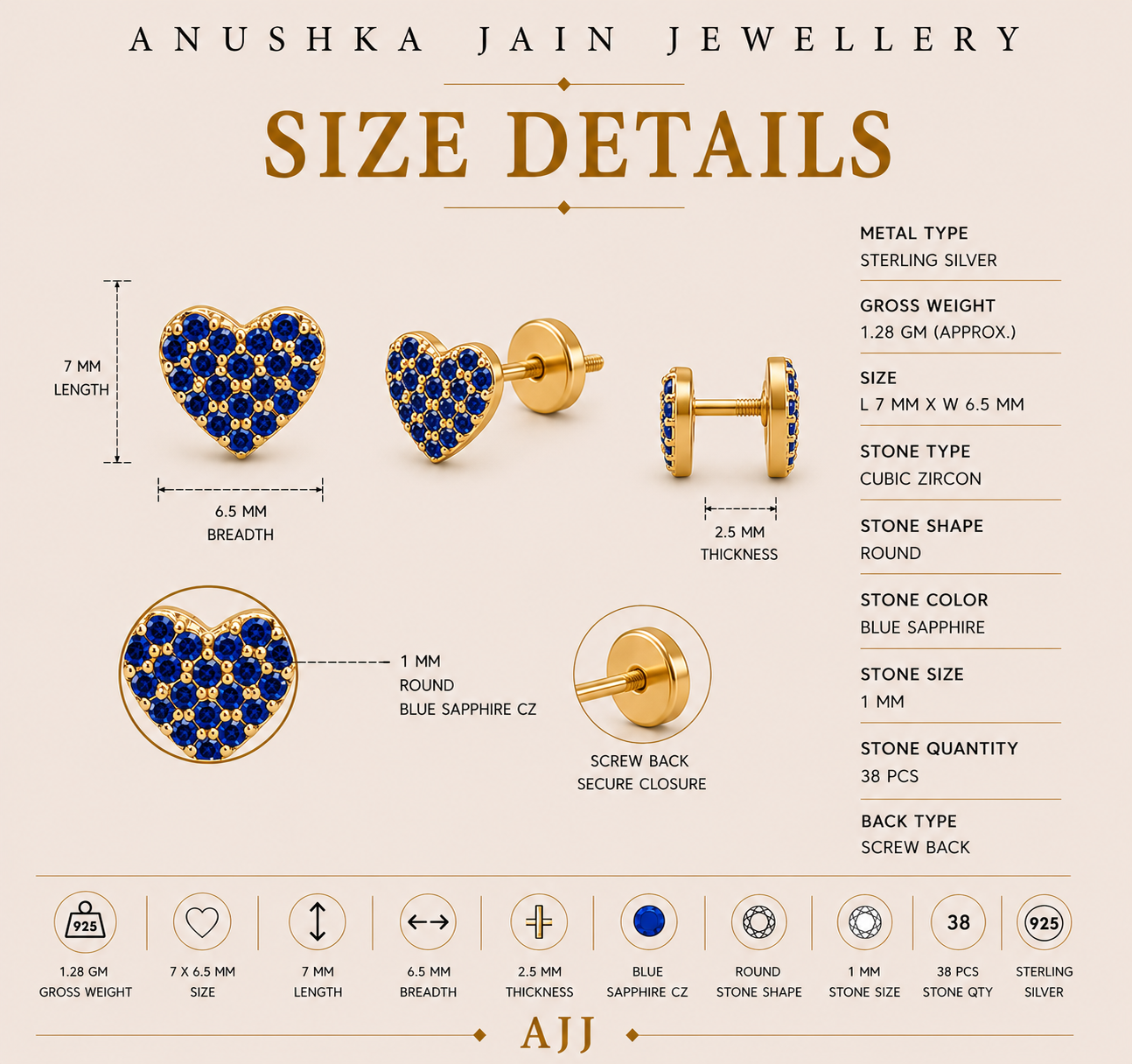 Sapphire Heart Studs