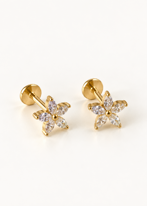 Marquise Flower Flat Back Stud