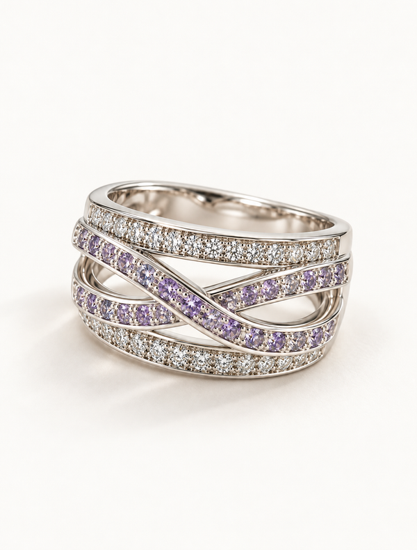 Amethyst Criss Cross Statement Band Ring