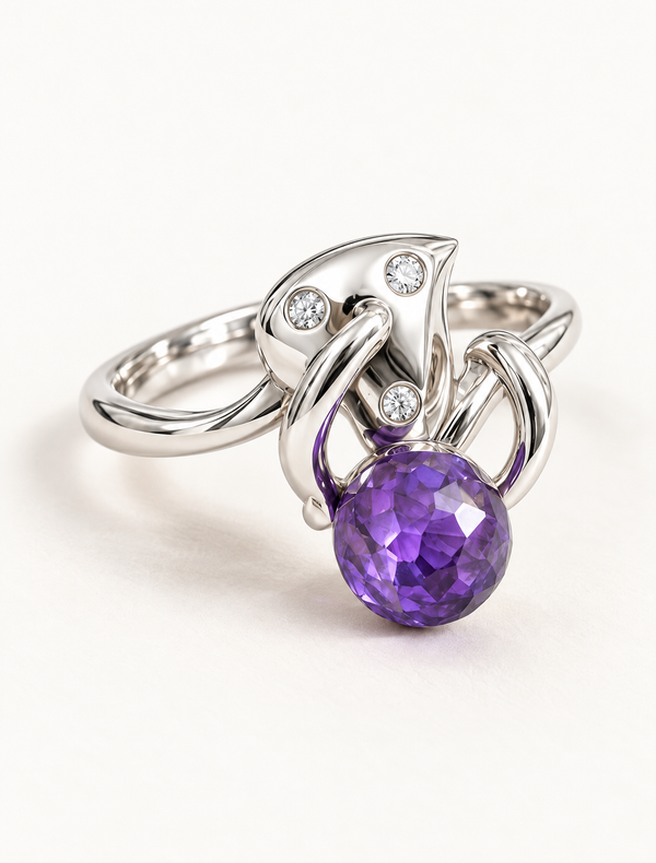 Amethyst Floral Swirl Ring