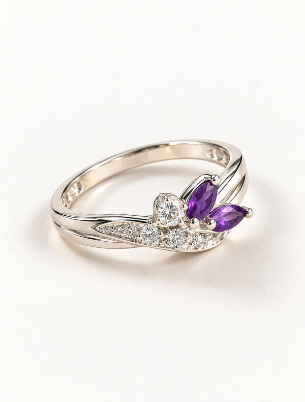 Amethyst Floral Twist Ring