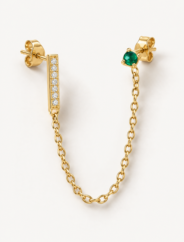 Bar Emerald Chain Earrings