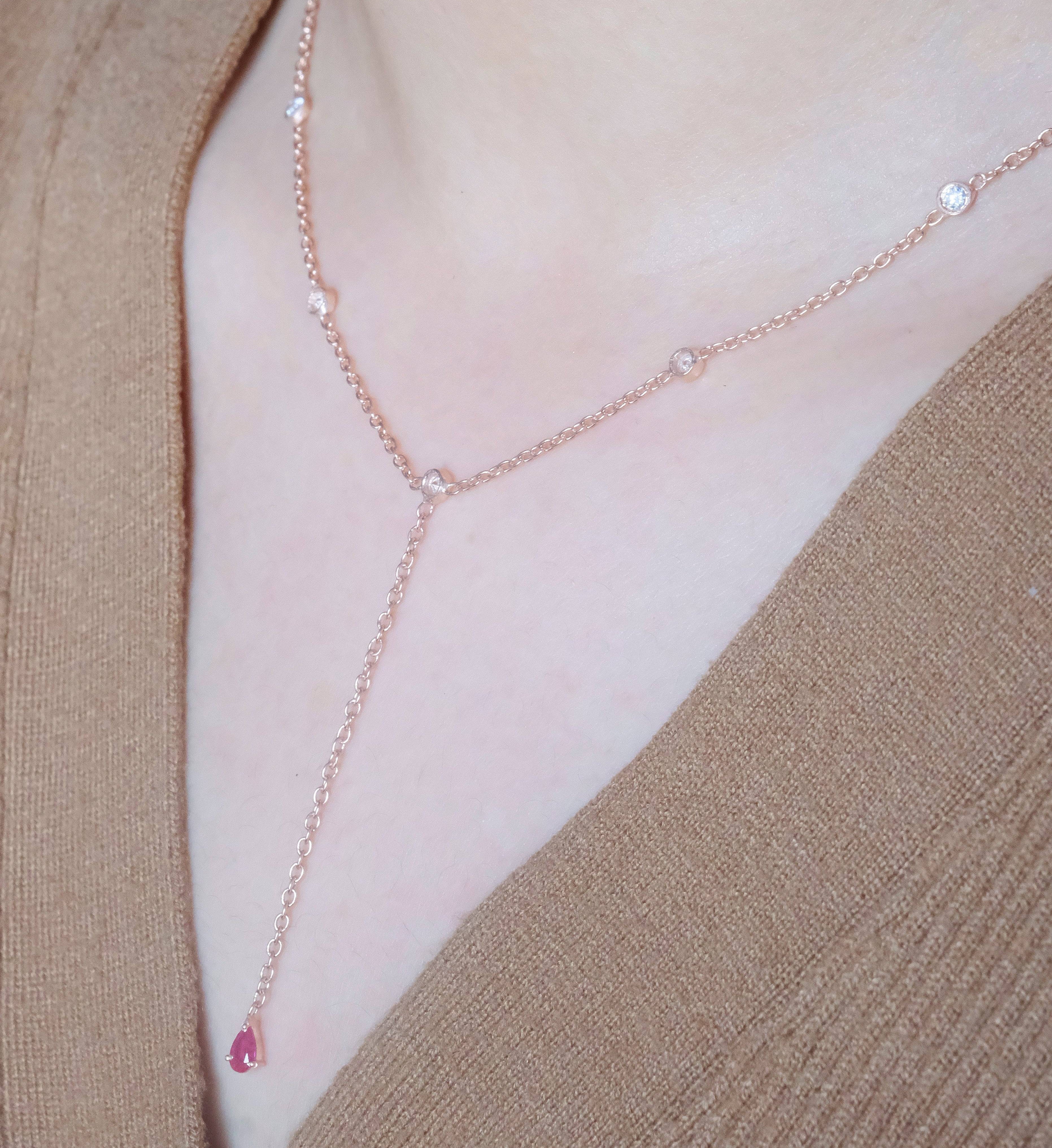 Ruby Duet Lariat Necklace
