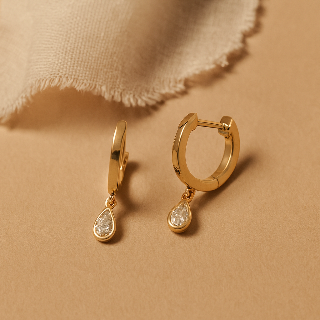 Bezel Diamond Pear Drop Huggie-Anushka Jain Jewellery