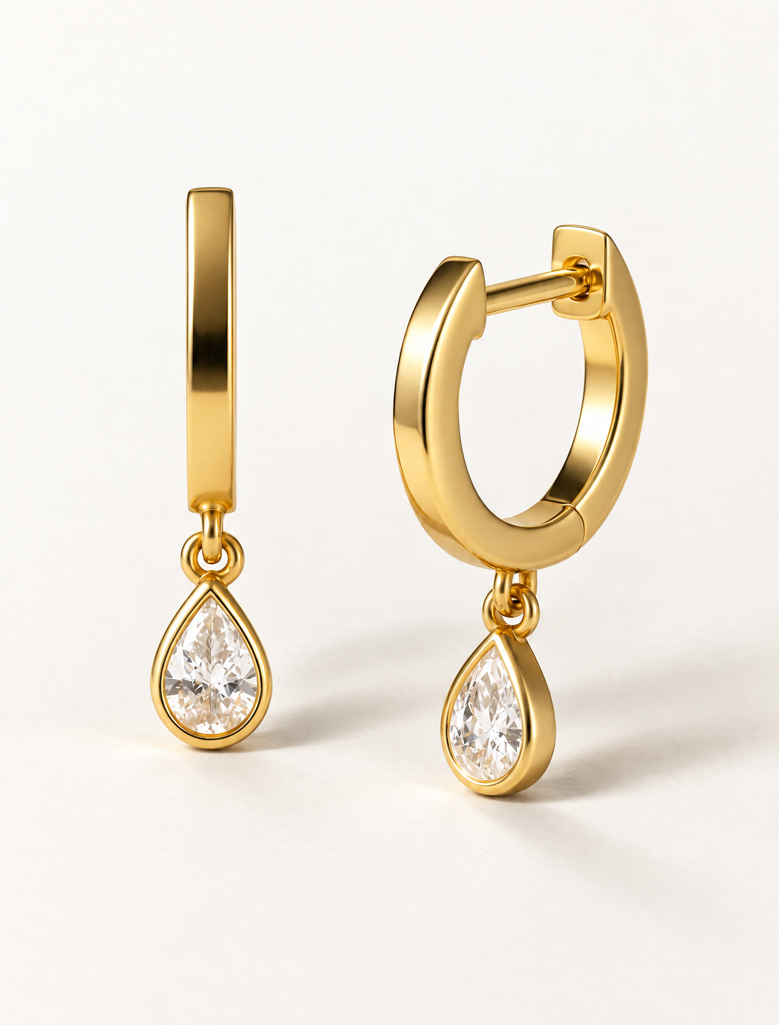 Bezel Diamond Pear Drop Huggie