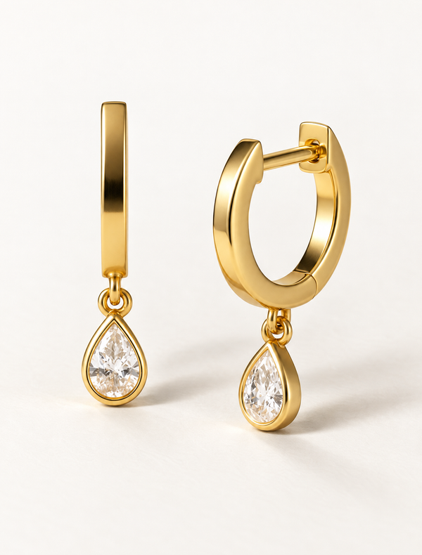 Bezel Diamond Pear Drop Huggie