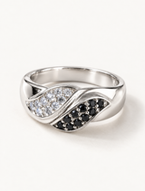 Black Onyx & White CZ Wave Ring