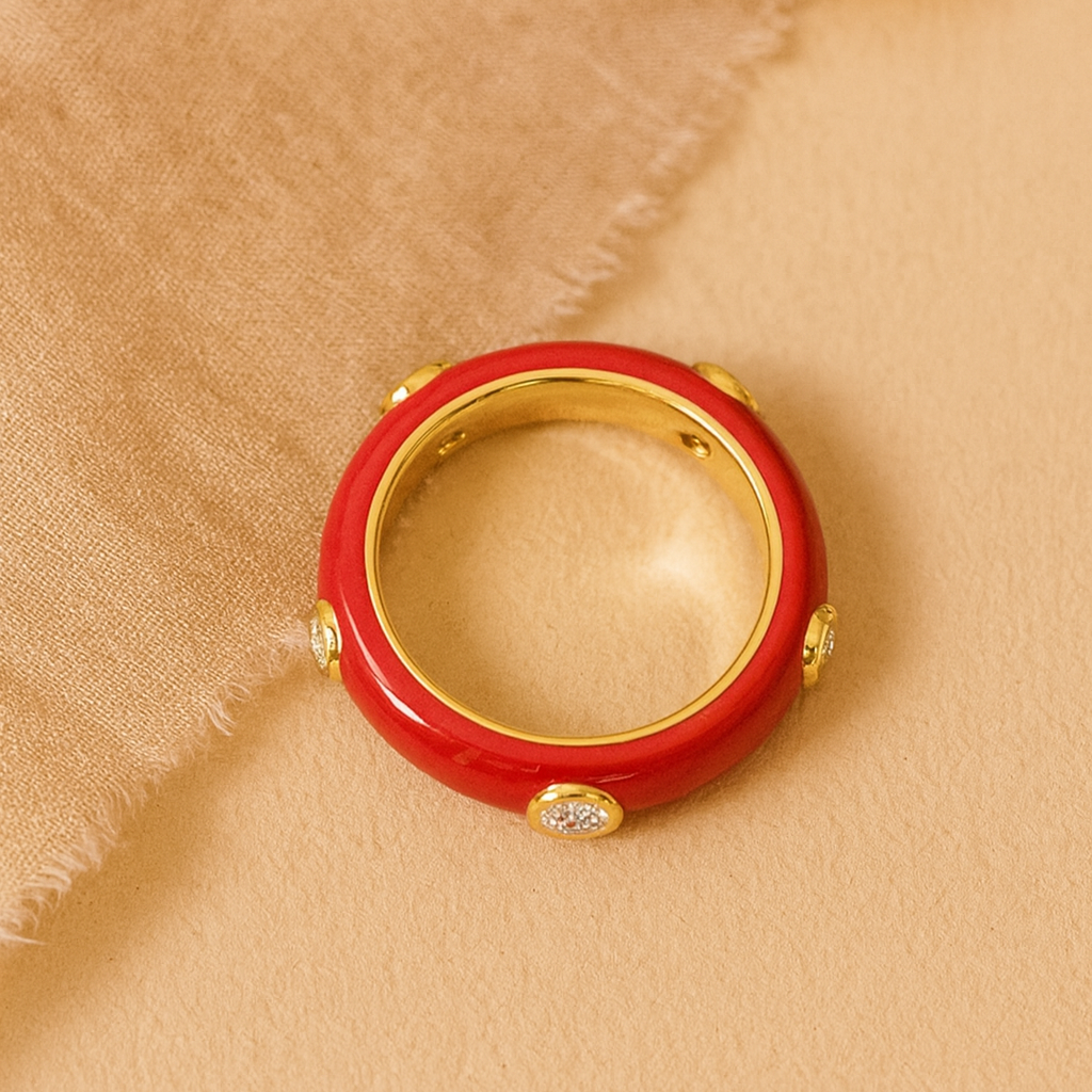 Bloody Red Studded Enamel Ring-Rings-Anushka Jain Jewellery