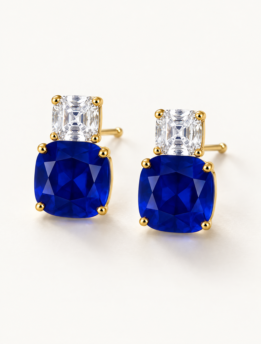 Blue Cushion Drop Earrings