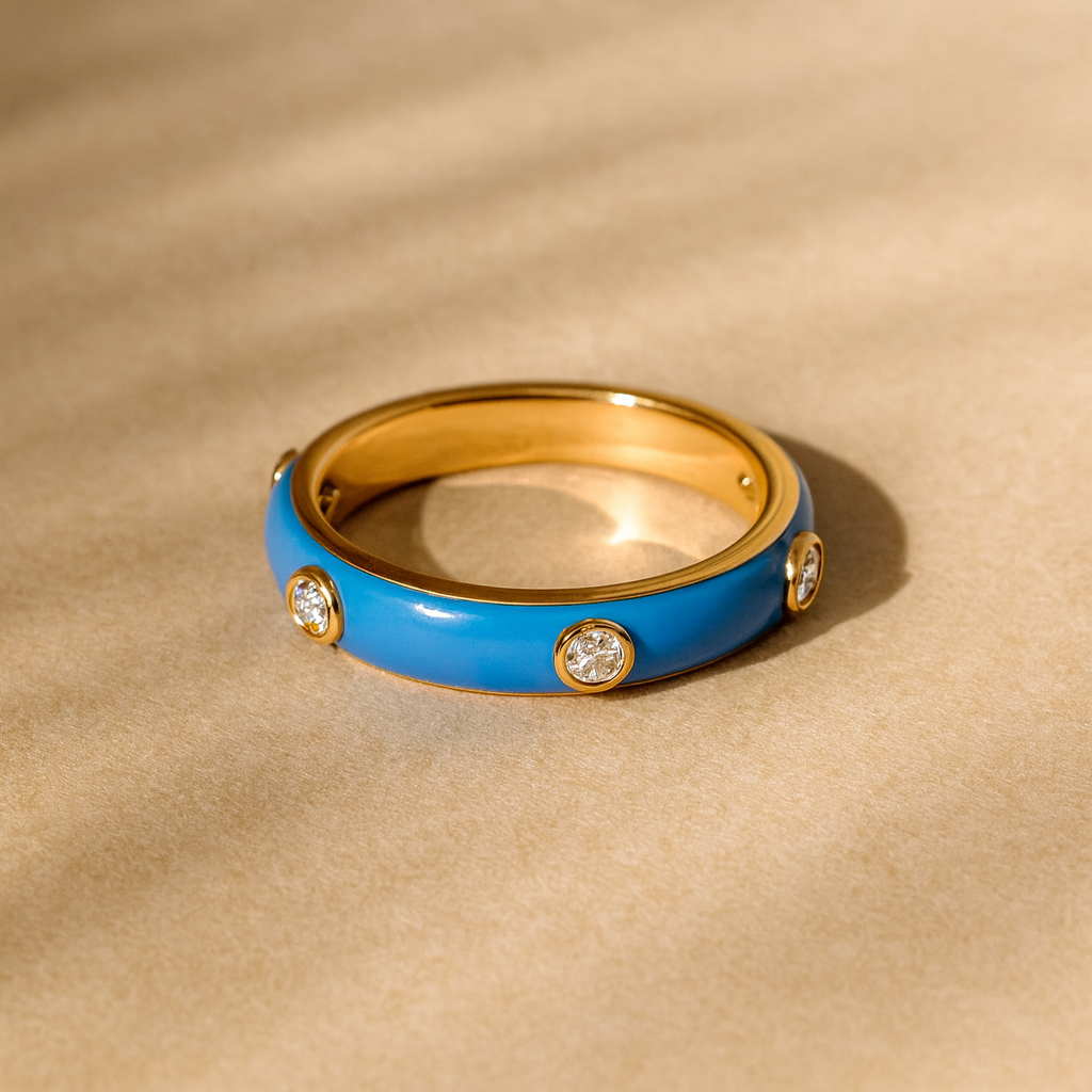 Blue Studded Enamel Ring-Rings-Anushka Jain Jewellery