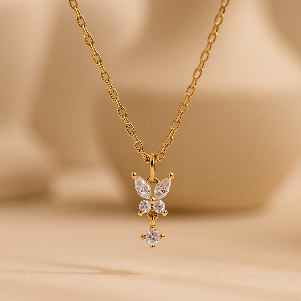 Butterfly Diamond Drop Necklace-Anushka Jain Jewellery