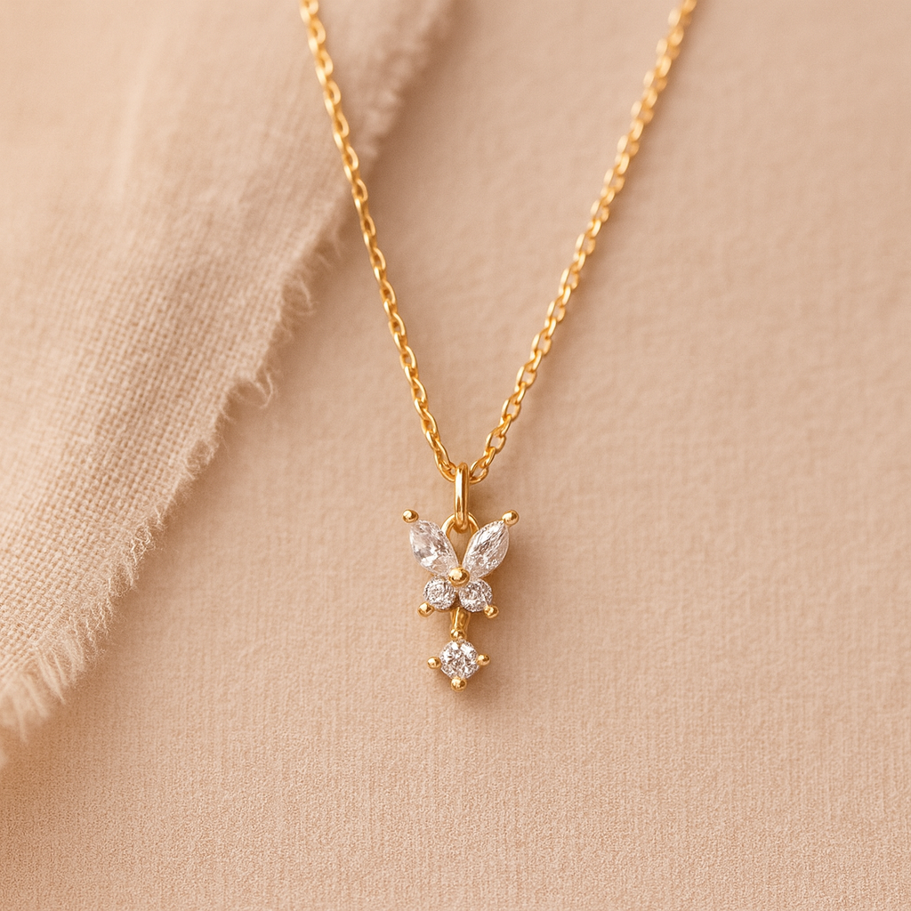 Butterfly Diamond Drop Necklace-Anushka Jain Jewellery