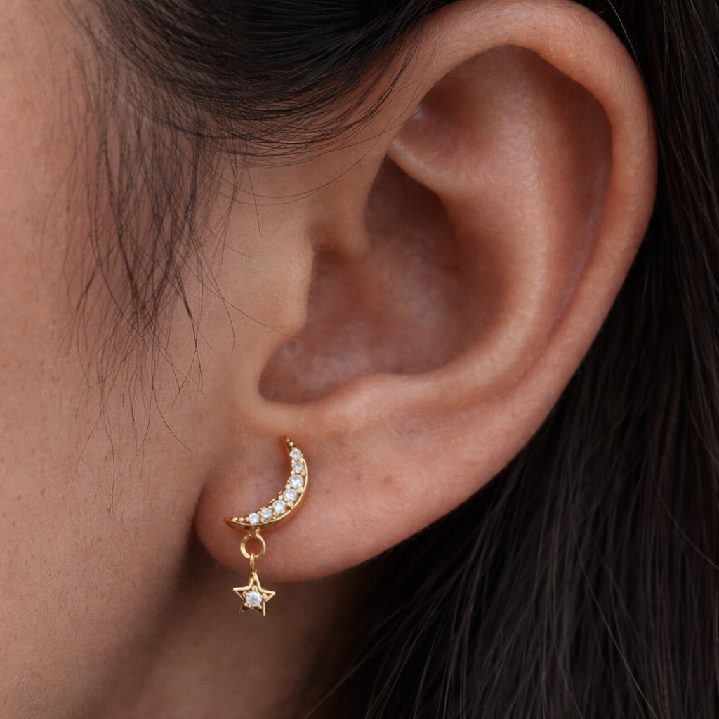 Crescent Star Stud-Studs-Anushka Jain Jewellery