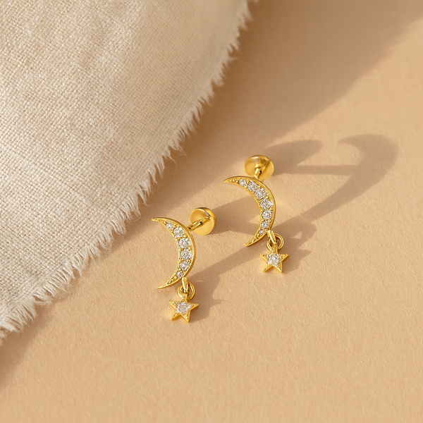 Crescent Star Stud-Studs-Gold Vermeil-Anushka Jain Jewellery