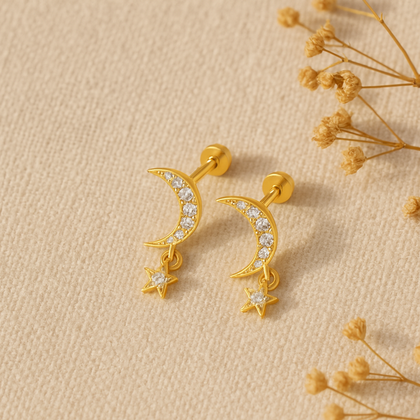 Crescent Star Stud-Studs-Anushka Jain Jewellery