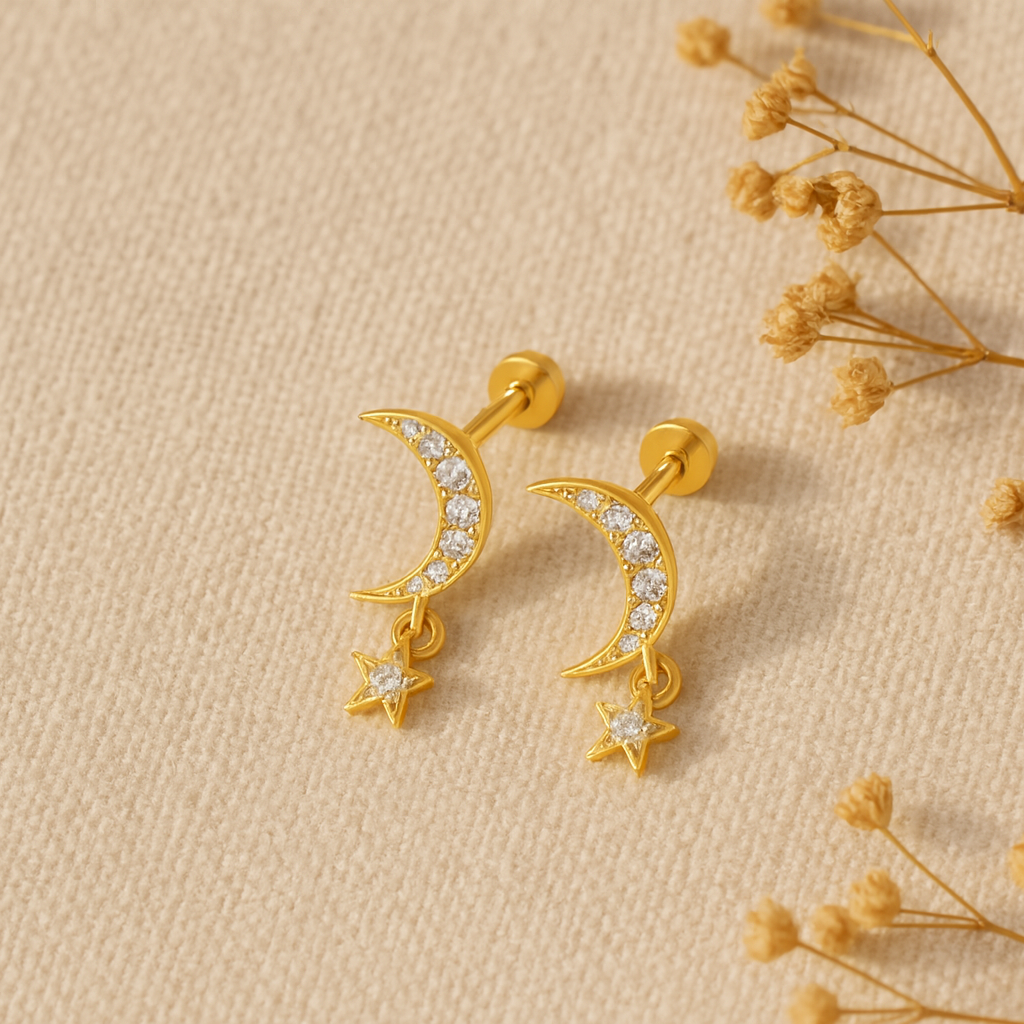 Crescent Star Stud-Studs-Anushka Jain Jewellery