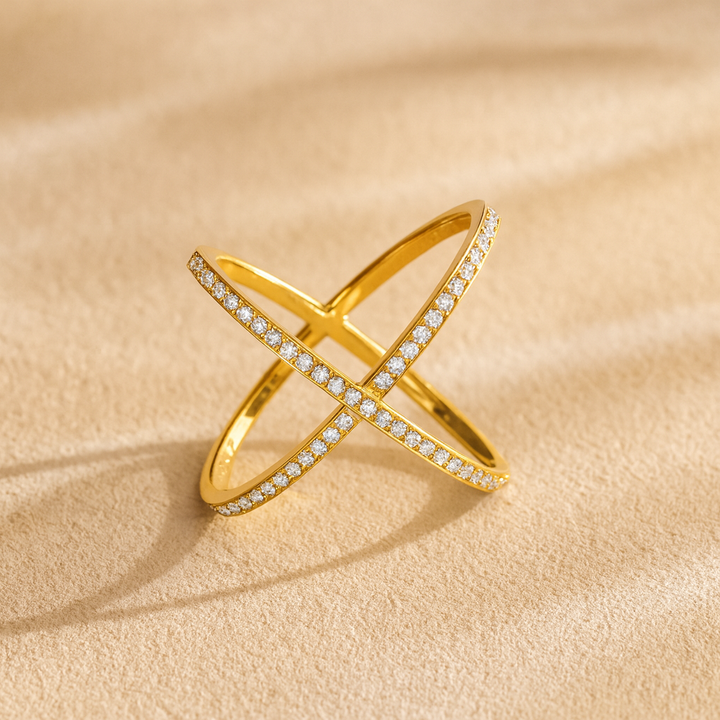 Criss Cross Diamond Ring-Rings-Anushka Jain Jewellery