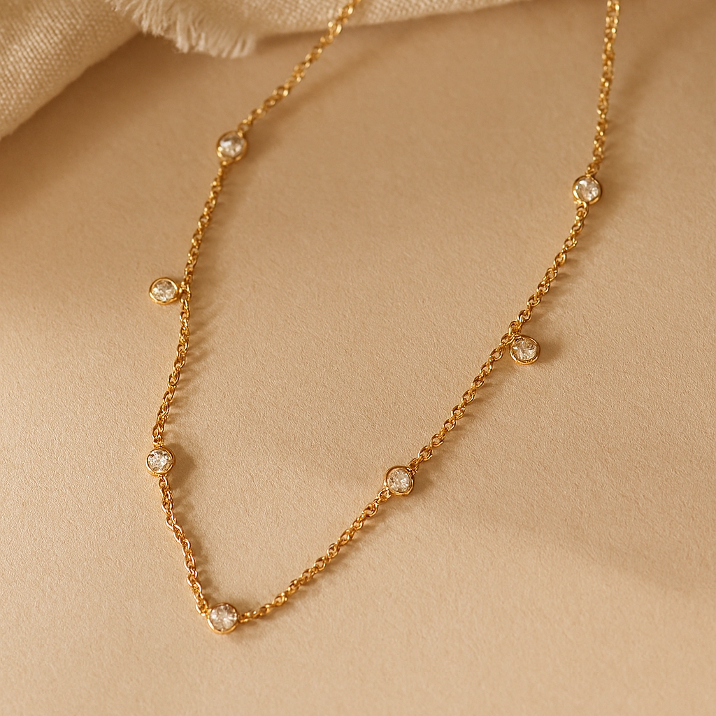 Delicate Diamond Necklace-Pendants-Gold Vermeil-Anushka Jain Jewellery