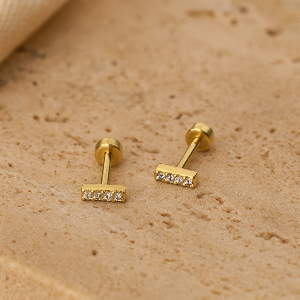 Diamond Bar Studs-Studs-Gold Vermeil-Anushka Jain Jewellery